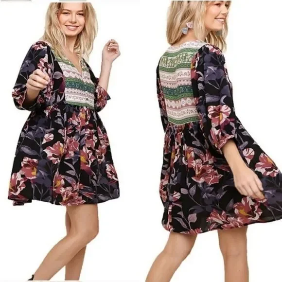 Umgee boho dress with balloon sleeve - Picture 2 of 10